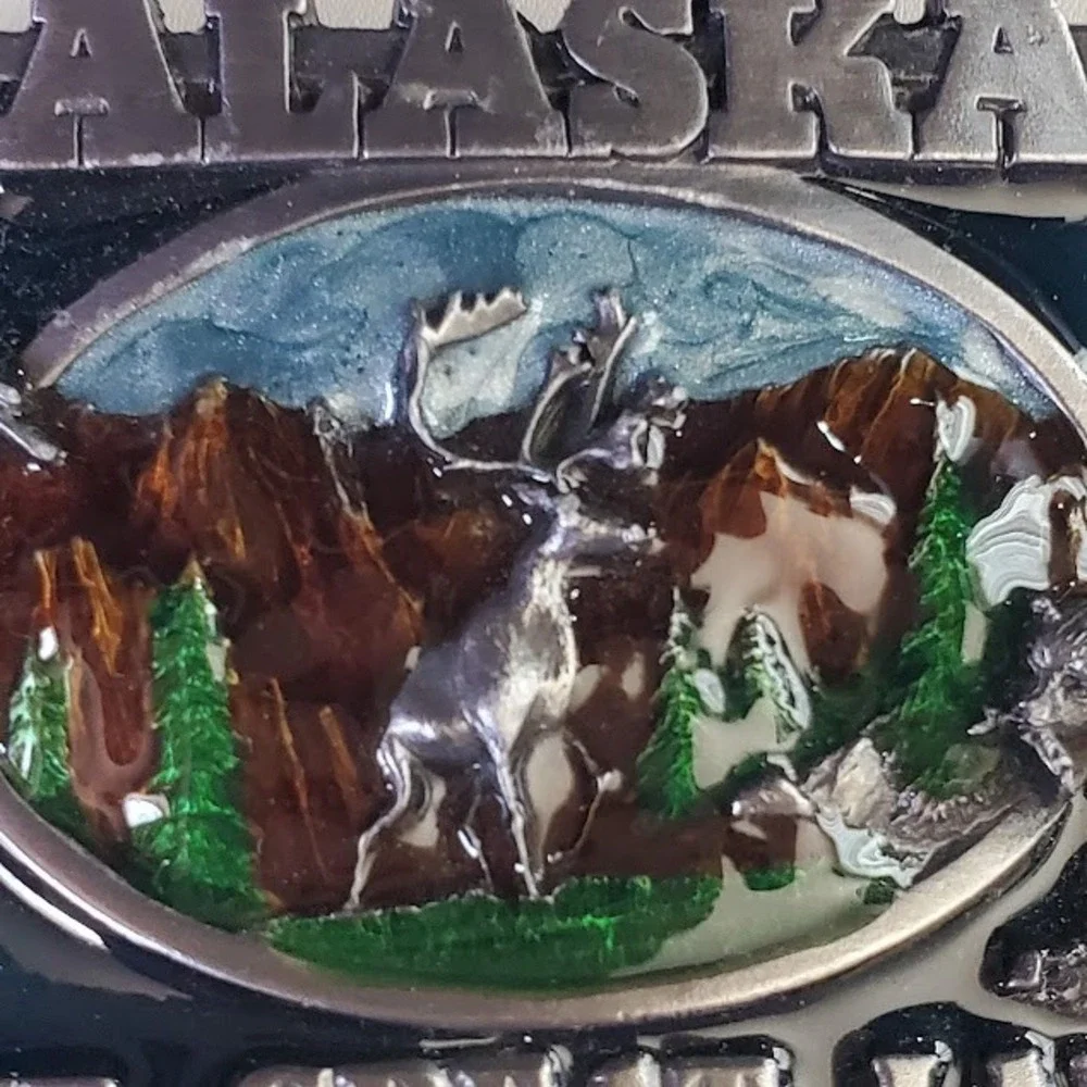 SISKIYOU BUCKLE CO Vintage 1983 Alaska The Great Land Wildlife Belt Buckle Moose